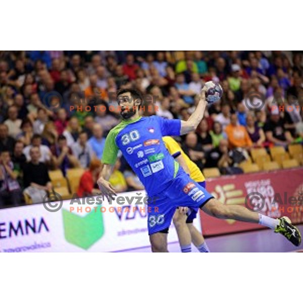 Dragan Gajic of Slovenia in action during handball match Slovenia-Sweden in qualification for 2016 European Championships played in Zlatorog Hall, Celje, Slovenia on May 3, 2015