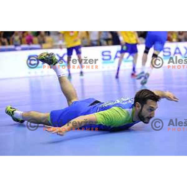 Dragan Gajic of Slovenia in action during handball match Slovenia-Sweden in qualification for 2016 European Championships played in Zlatorog Hall, Celje, Slovenia on May 3, 2015