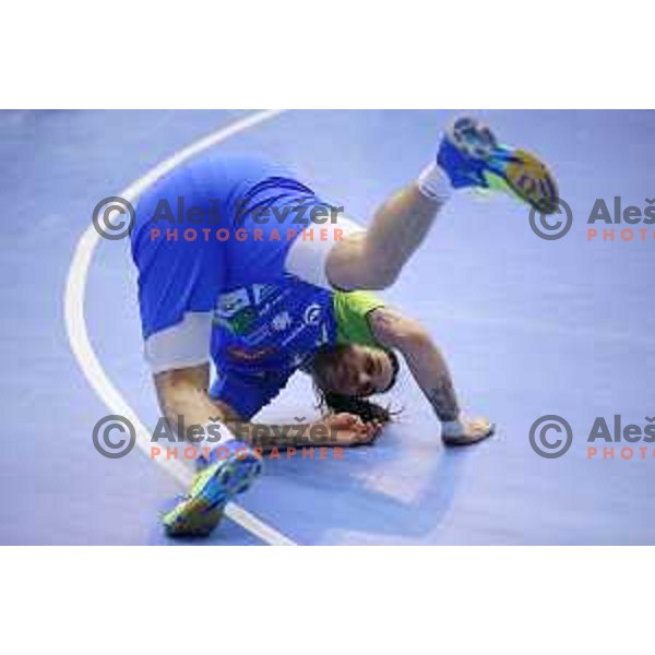 Dean Bombac of Slovenia in action during handball match Slovenia-Sweden in qualification for 2016 European Championships played in Zlatorog Hall, Celje, Slovenia on May 3, 2015