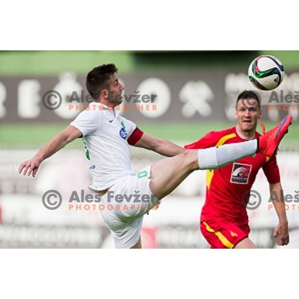 Andraz Sporar, David Kasnik in action during football match Rudar - Olimpija, Round 32 of Prvaliga Telekom Slovenije, Velenje, Slovenia, 06.05.2015