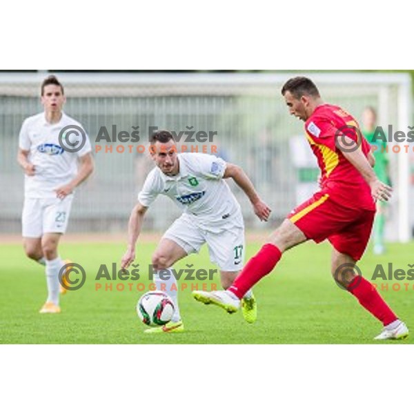 Matic Fink, Ivan Firer in action during football match Rudar - Olimpija, Round 32 of Prvaliga Telekom Slovenije, Velenje, Slovenia, 06.05.2015