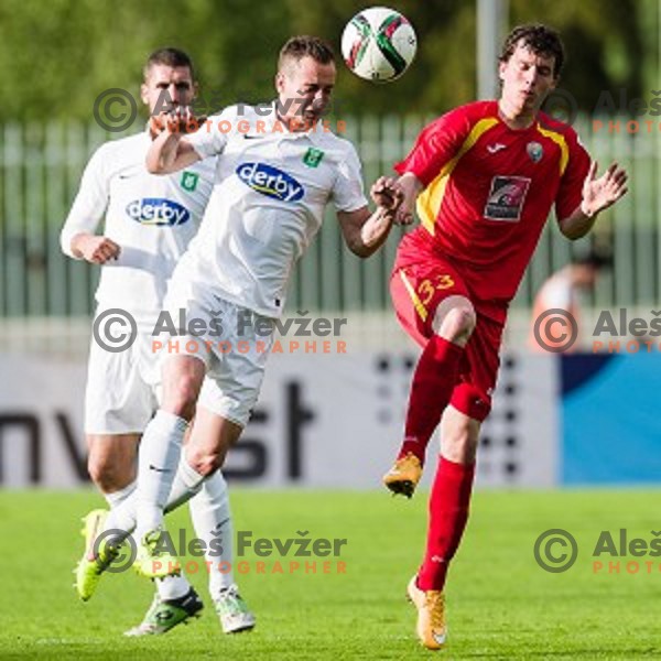 Matic Fink, Mario Babic in action during football match Rudar - Olimpija, Round 32 of Prvaliga Telekom Slovenije, Velenje, Slovenia, 06.05.2015