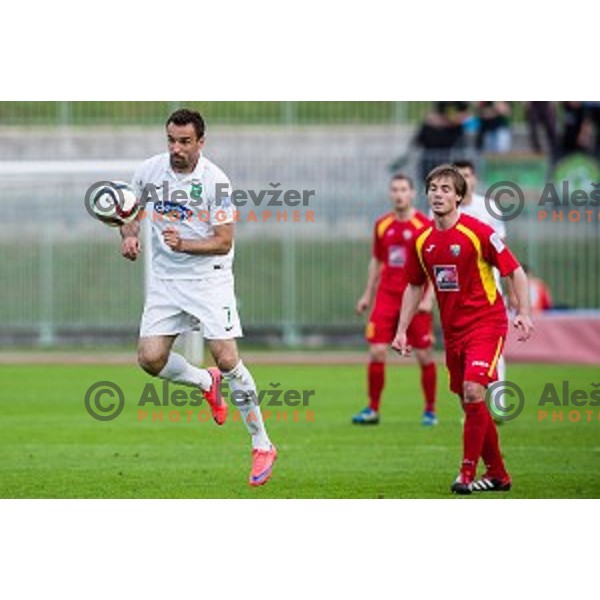 Aleksandar Rodic, Damjan Trifkovic in action during football match Rudar - Olimpija, Round 32 of Prvaliga Telekom Slovenije, Velenje, Slovenia, 06.05.2015
