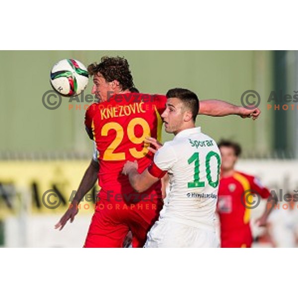 Ivan Knezovic, Andraz Sporar in action during football match Rudar - Olimpija, Round 32 of Prvaliga Telekom Slovenije, Velenje, Slovenia, 06.05.2015