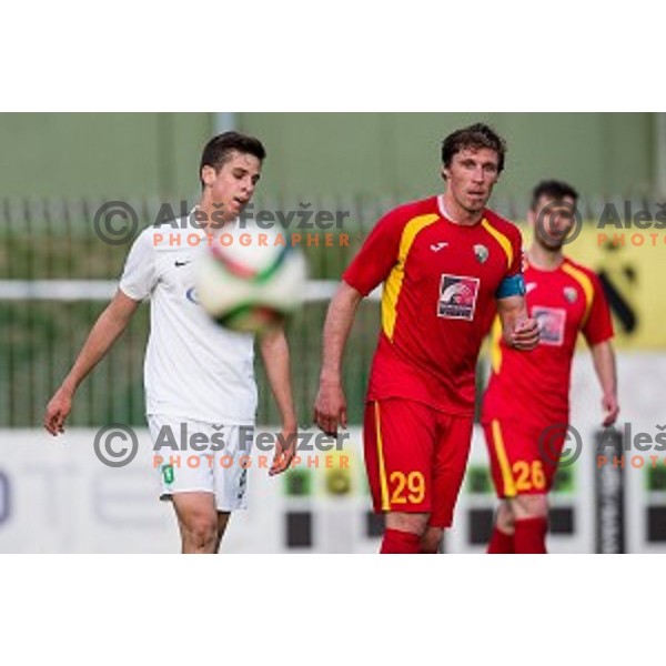 Nik Kapun, Ivan Knezovic in action during football match Rudar - Olimpija, Round 32 of Prvaliga Telekom Slovenije, Velenje, Slovenia, 06.05.2015