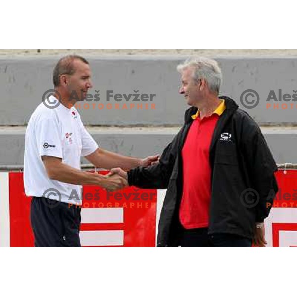 Tonkovic congratulates Porobic at match Slovenia-Montenegro played at Tristar waterpolo tournament in Kranj, Slovenia 18.8.2007.Photo by Ales Fevzer 