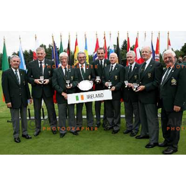 Irish team with winners trophy at European Senior Team Championship, played at Kings golf course at Bled, Slovenia 18.8.2007.Photo by Ales Fevzer 