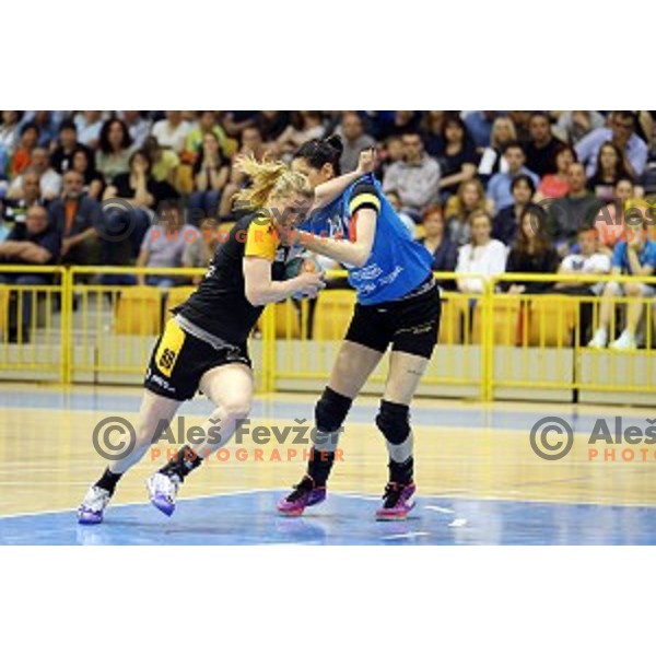 action during handball match between Zagorje Gen-I and Krim Mercator in the Final of Slovenian women\'s league in Zagorje Sports Hall, Slovenia on May 9, 2015