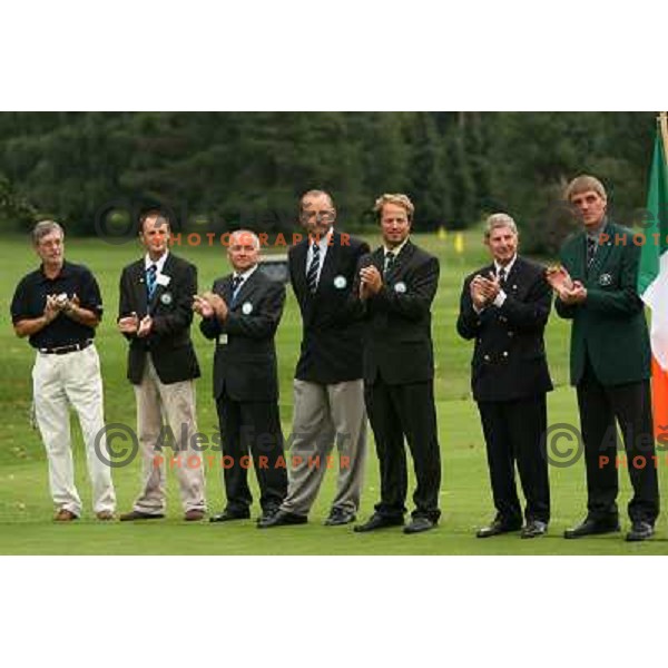 Officials at closing ceremony after final day of European Senior Team Championship, played at Kings golf course at Bled, Slovenia 18.8.2007.Photo by Ales Fevzer 