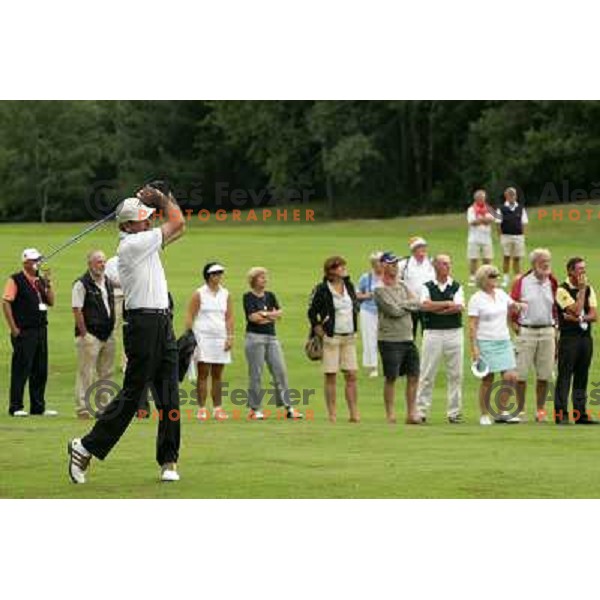 Hugh Smyth of Ireland hiting second shot at second extra hole at final day of European Senior Team Championship, played at Kings golf course at Bled, Slovenia 18.8.2007.Photo by Ales Fevzer 