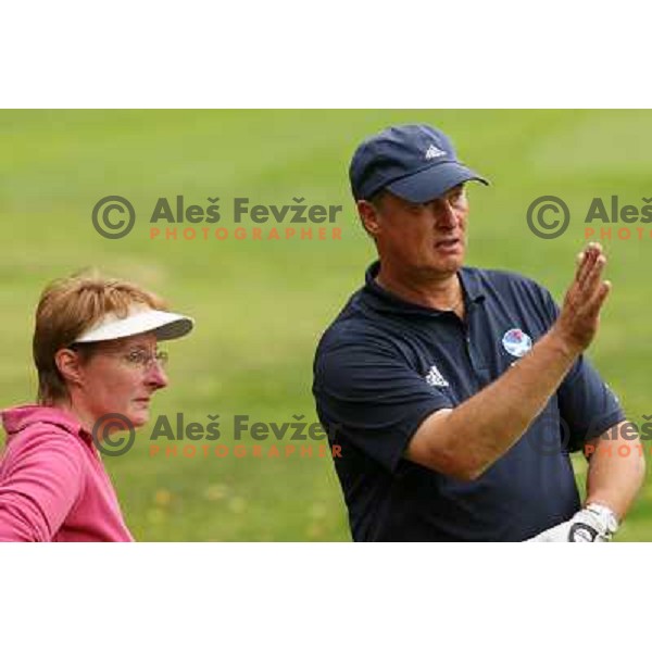 Stephen Ellis of Scotland talking to his caddie at final day of European Senior Team Championship, played at Kings golf course at Bled, Slovenia 18.8.2007.Photo by Ales Fevzer 