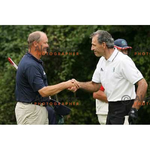 Ellis (left) congratulates Smyth on victroy at third extra hole at final day of European Senior Team Championship, played at Kings golf course at Bled, Slovenia 18.8.2007.Photo by Ales Fevzer 