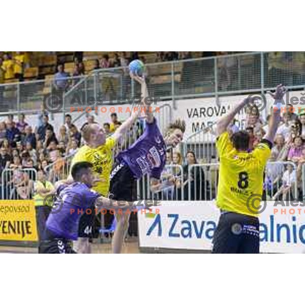 Nosan Mitja, Spende Aleksander in action during half final handball game, Maribor - Velenje Gorenje, played in Tabor Hall on 13.5.2015, Maribor