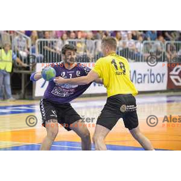 Kaleb Ante in action during half final handball game, Maribor - Velenje Gorenje, played in Tabor Hall on 13.5.2015, Maribor