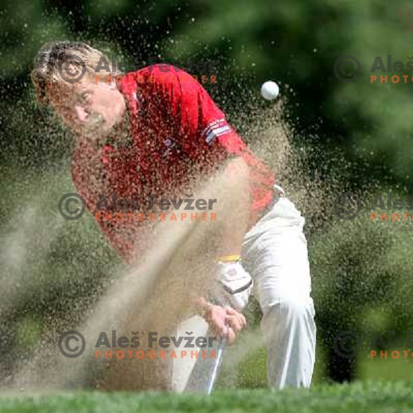 Hermann Pichler of Austria playing out og bunker at 6th hole during European Senior Team Championship, played at Kings golf course at Bled, Slovenia 18.8.2007.Photo by Ales Fevzer 