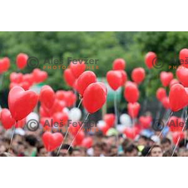 Traditional heart ballons of Maraton treh src in Radenci, Slovenia on 16th of May, 2015