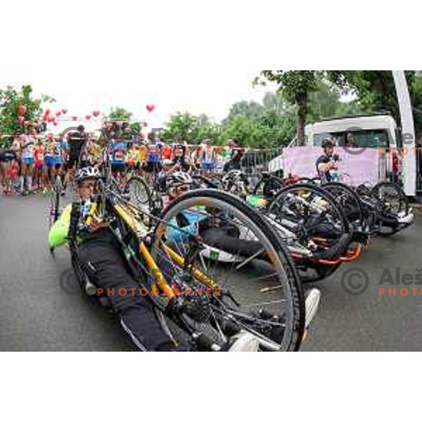Cyclists start preparations on 35. Maraton treh src in Radenci, Slovenia on 16th of May, 2015