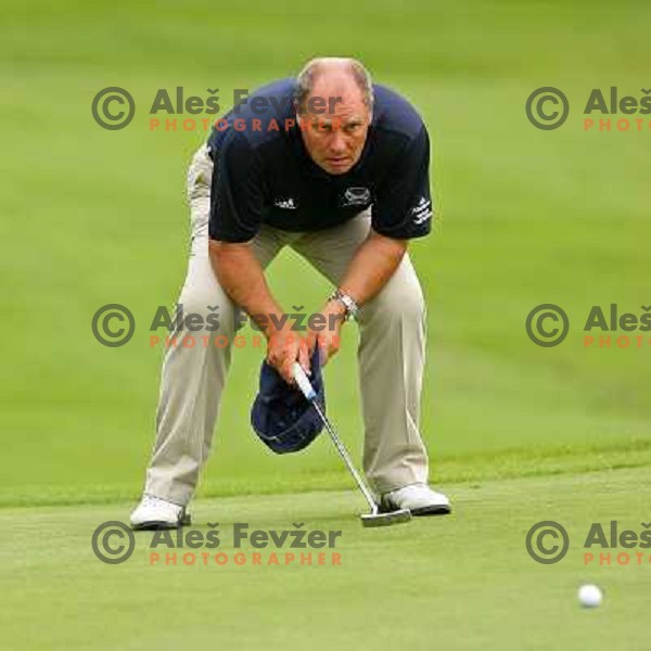 Stephen Ellis of Scotland watching putting line at second extra hole at final day of European Senior Team Championship, played at Kings golf course at Bled, Slovenia 18.8.2007.Photo by Ales Fevzer 
