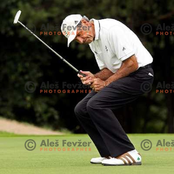 Hugh Smyth reacts after holing crucial putt to save par and match at second extra hole at final day of European Senior Team Championship, played at Kings golf course at Bled, Slovenia 18.8.2007.Photo by Ales Fevzer 