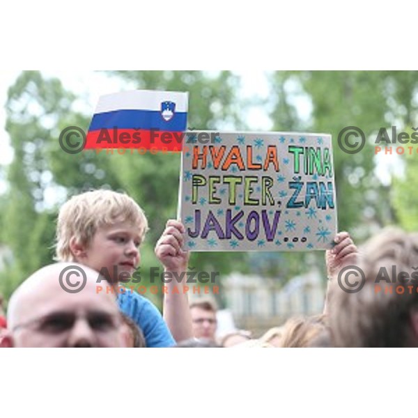 Reception for fans during event Slovenian Winter Heroes in Ljubljana on May 20, 2015