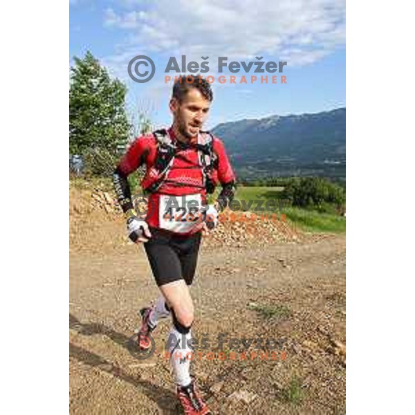 Aljosa Smolnikar running at first edition of 100 km Ultra trail Vipava Valley with more than 400 runners at 25 km, 50 km and 100 km distance with spectacular 360 degrees view over Vipava Valley on May 9, 2015