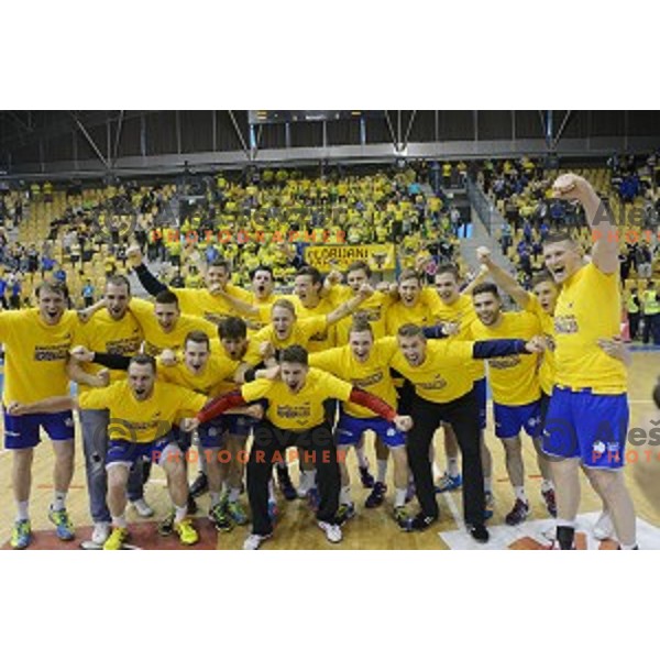 in action during handball match Celje Pivovarna Lasko-Gorenje Velenje in the Final of Slovenian Championship, played in Zlatorog Hall, Celje, Slovenia on May 28, 2015