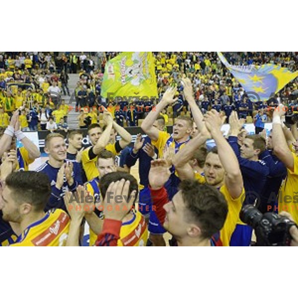 in action during handball match Celje Pivovarna Lasko-Gorenje Velenje in the Final of Slovenian Championship, played in Zlatorog Hall, Celje, Slovenia on May 28, 2015