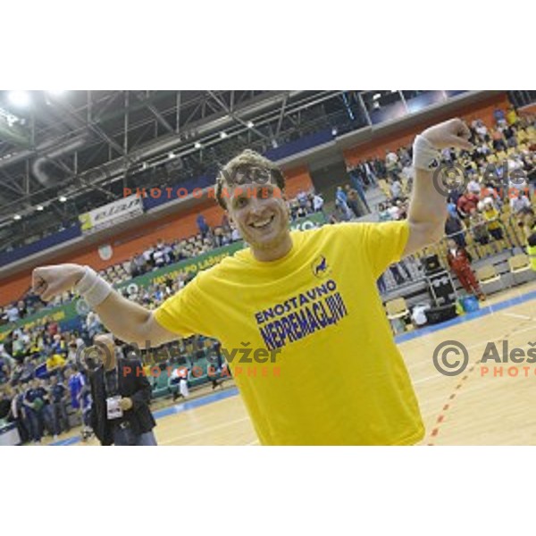 in action during handball match Celje Pivovarna Lasko-Gorenje Velenje in the Final of Slovenian Championship, played in Zlatorog Hall, Celje, Slovenia on May 28, 2015