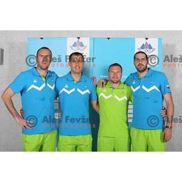 Jure Erzen, Dario Krejic, Boris Jersin, Uros Troppan of Slovenia Olympic team for First European games in Baku Azerbaijan during official presentation in Koper on June 4, 2015