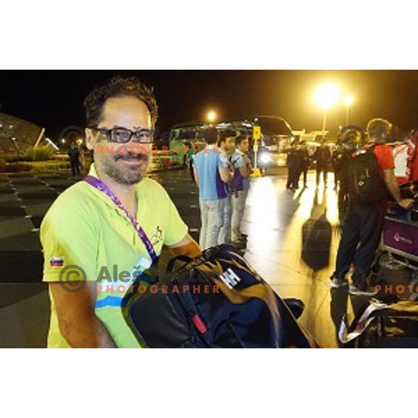 Coach Robert Pintaric of Team Slovenia at European games in Baku, Azerbaijan at Baku International Airport on June 9, 2015