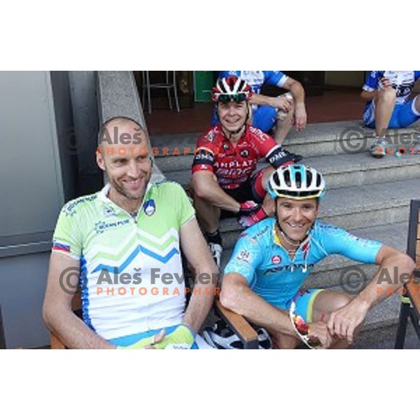 Tomaz Grm of KZS, Jan Tratnik of team Amplatz BMC and Borut Bozic of team Astana in Idrija, Slovenia on June 6, 2015