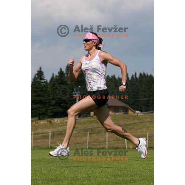 Petra Majdic, world class cross-country skier from Slovenia during summer training at Rogla Ski resort, august 2007,Slovenia .Photo by Ales Fevzer 