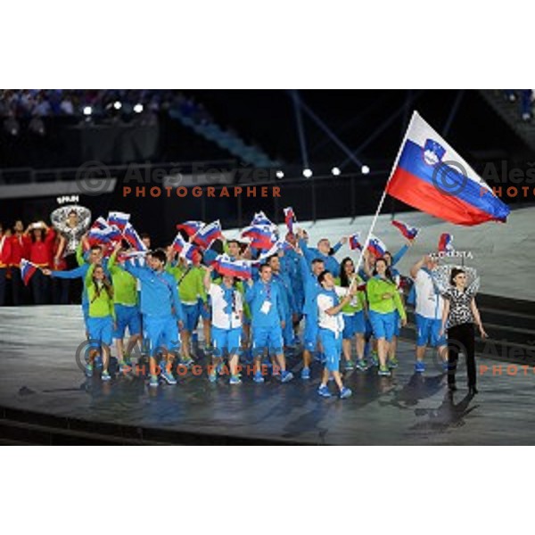 Flag bearer Bojan Tokic and team Slovenia during Opening Ceremony of First European Games at Olympic Stadium in Baku, Azerbaijan on June 12, 2015