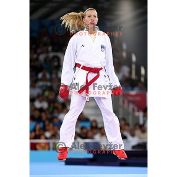 Tjasa Ristic (SLO) competes in semi-final of Karate Women\'s Kumite -61 kg at First European Games in Crystal Hall 3 in Baku, Azerbaijan on June 13, 2015