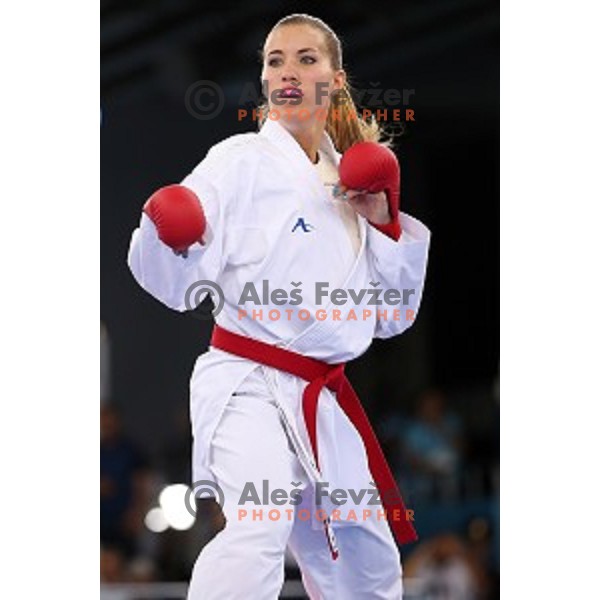 Tjasa Ristic (SLO) competes in semi-final of Karate Women\'s Kumite -61 kg at First European Games in Crystal Hall 3 in Baku, Azerbaijan on June 13, 2015