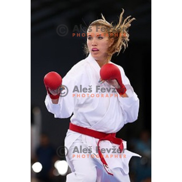 Tjasa Ristic (SLO) competes in semi-final of Karate Women\'s Kumite -61 kg at First European Games in Crystal Hall 3 in Baku, Azerbaijan on June 13, 2015