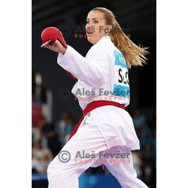 Tjasa Ristic (SLO) competes in semi-final of Karate Women\'s Kumite -61 kg at First European Games in Crystal Hall 3 in Baku, Azerbaijan on June 13, 2015