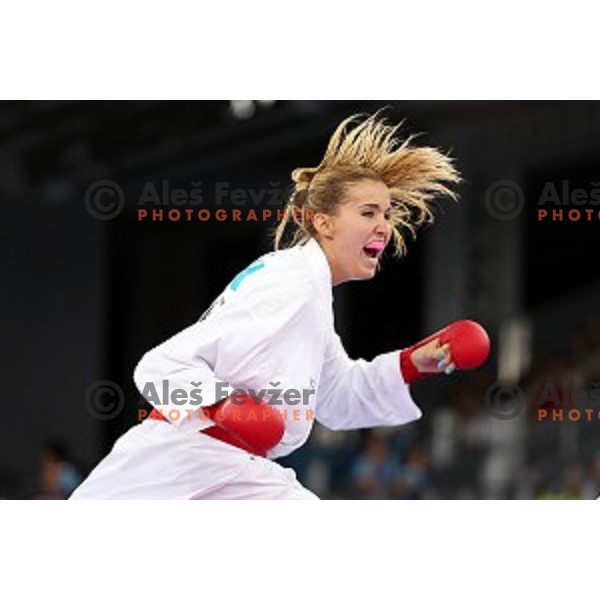 Tjasa Ristic (SLO) competes in semi-final of Karate Women\'s Kumite -61 kg at First European Games in Crystal Hall 3 in Baku, Azerbaijan on June 13, 2015