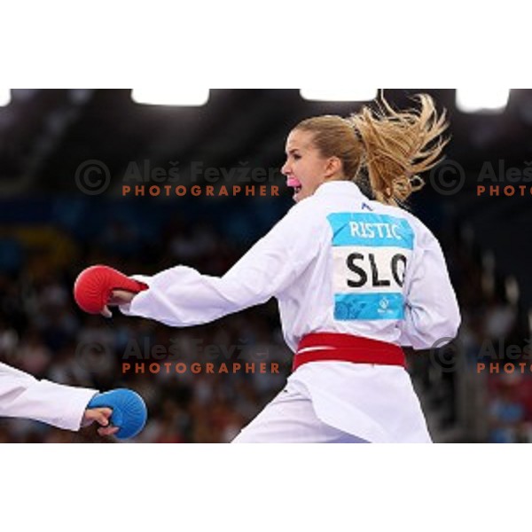 Tjasa Ristic (SLO) competes in semi-final of Karate Women\'s Kumite -61 kg at First European Games in Crystal Hall 3 in Baku, Azerbaijan on June 13, 2015