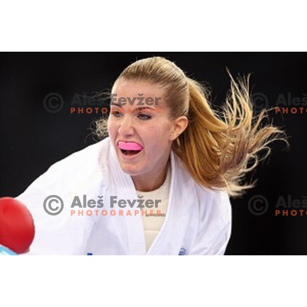 Tjasa Ristic (SLO) competes in semi-final of Karate Women\'s Kumite -61 kg at First European Games in Crystal Hall 3 in Baku, Azerbaijan on June 13, 2015