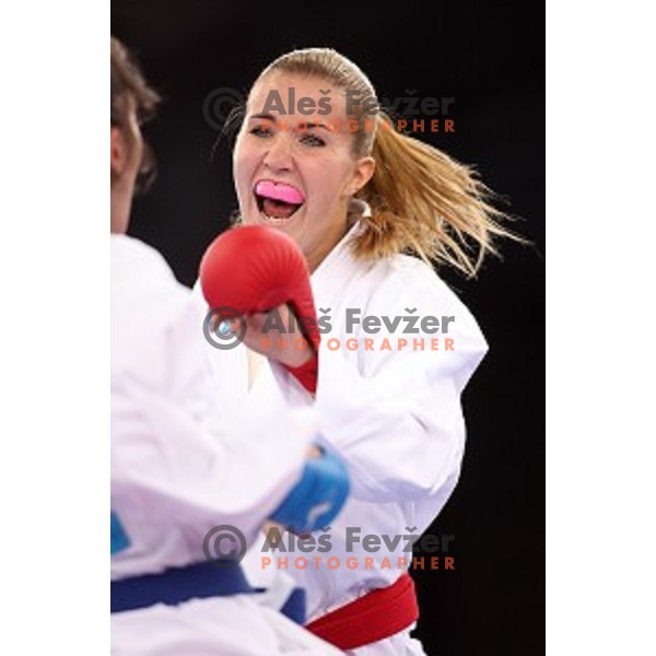 Tjasa Ristic (SLO) competes in semi-final of Karate Women\'s Kumite -61 kg at First European Games in Crystal Hall 3 in Baku, Azerbaijan on June 13, 2015