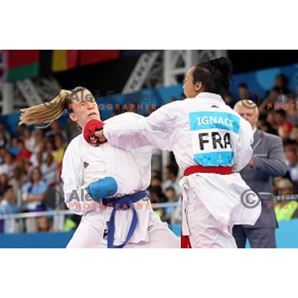 Ana Lenard (CRO) competes against Lucie Ignace (FRA) in semi-final of Karate Women\'s Kumite -61 kg at First European Games in Crystal Hall 3 in Baku, Azerbaijan on June 13, 2015