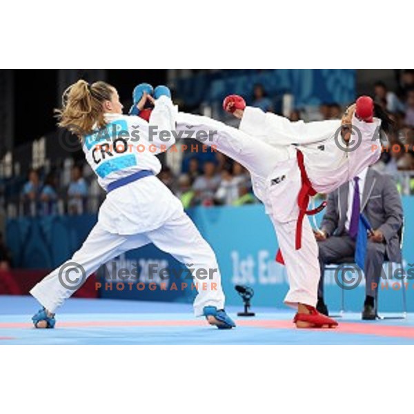 Ana Lenard (CRO) competes against Lucie Ignace (FRA) in semi-final of Karate Women\'s Kumite -61 kg at First European Games in Crystal Hall 3 in Baku, Azerbaijan on June 13, 2015