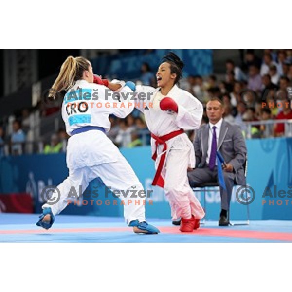 Ana Lenard (CRO) competes against Lucie Ignace (FRA) in semi-final of Karate Women\'s Kumite -61 kg at First European Games in Crystal Hall 3 in Baku, Azerbaijan on June 13, 2015