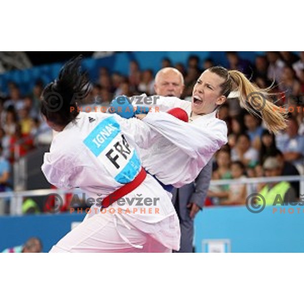 Ana Lenard (CRO) competes against Lucie Ignace (FRA) in semi-final of Karate Women\'s Kumite -61 kg at First European Games in Crystal Hall 3 in Baku, Azerbaijan on June 13, 2015