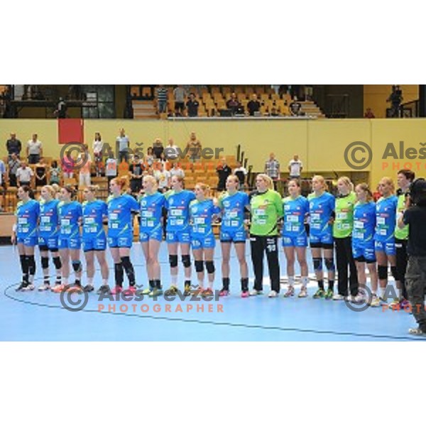 f Slovenia in action during qualifying handball match for World Championships between Slovenia and France in Velenje, Slovenia on June 13, 2015