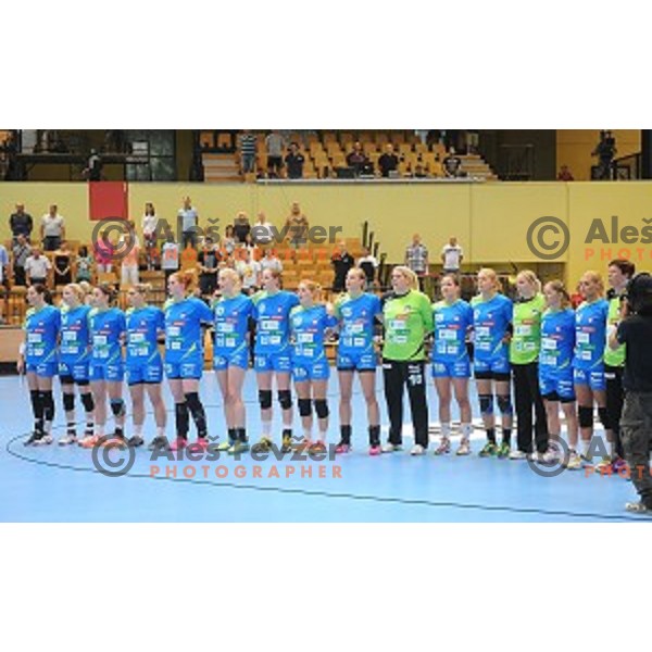 f Slovenia in action during qualifying handball match for World Championships between Slovenia and France in Velenje, Slovenia on June 13, 2015