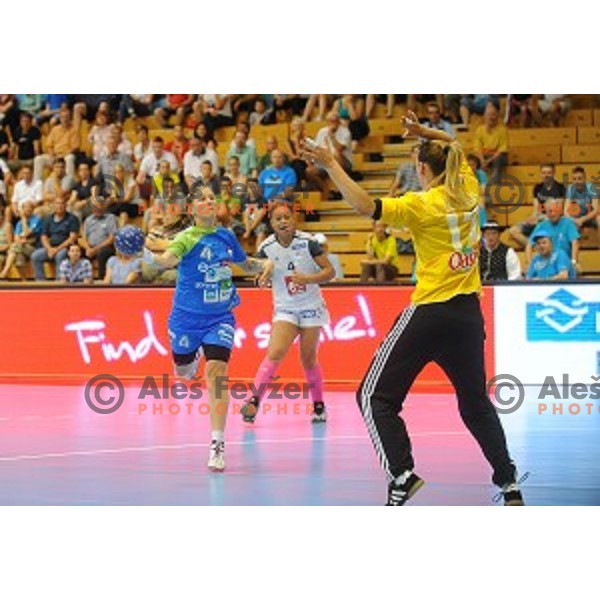 f Slovenia in action during qualifying handball match for World Championships between Slovenia and France in Velenje, Slovenia on June 13, 2015