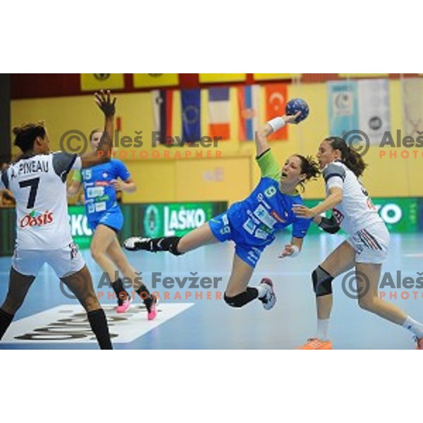 f Slovenia in action during qualifying handball match for World Championships between Slovenia and France in Velenje, Slovenia on June 13, 2015