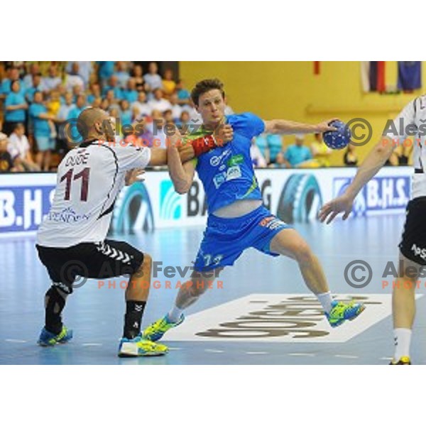 of Slovenia in action during qualifying handball match for European Championships between Slovenia and Latvia in Velenje, Slovenia on June 13, 2015